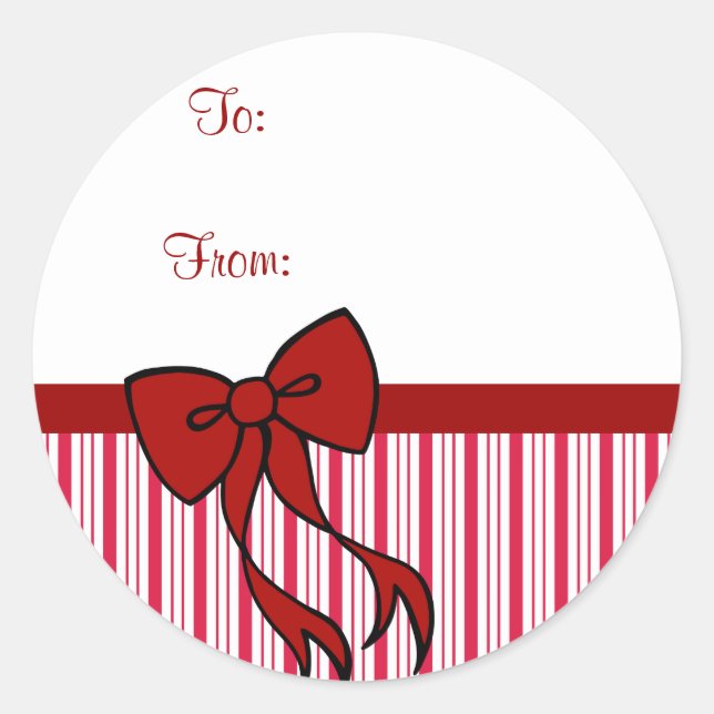 Peppermint Christmas Bow Gift Tag Stickers (Front)