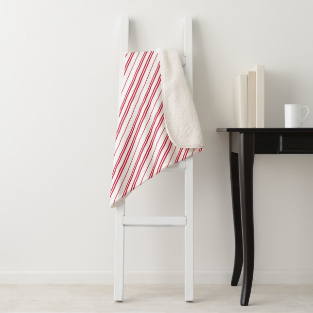 Peppermint Christmas Candy Cane Stripes Sherpa Blanket (In Situ)