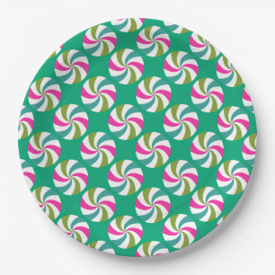 Peppermint Christmas Green Paper Plate