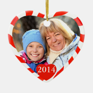 Peppermint Christmas Heart Photo Ceramic Ornament