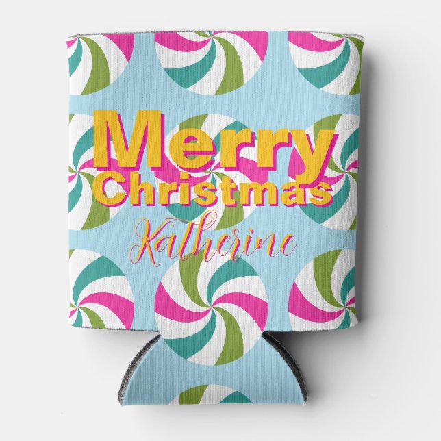 Peppermint Christmas Multicolors Can Cooler (Front)