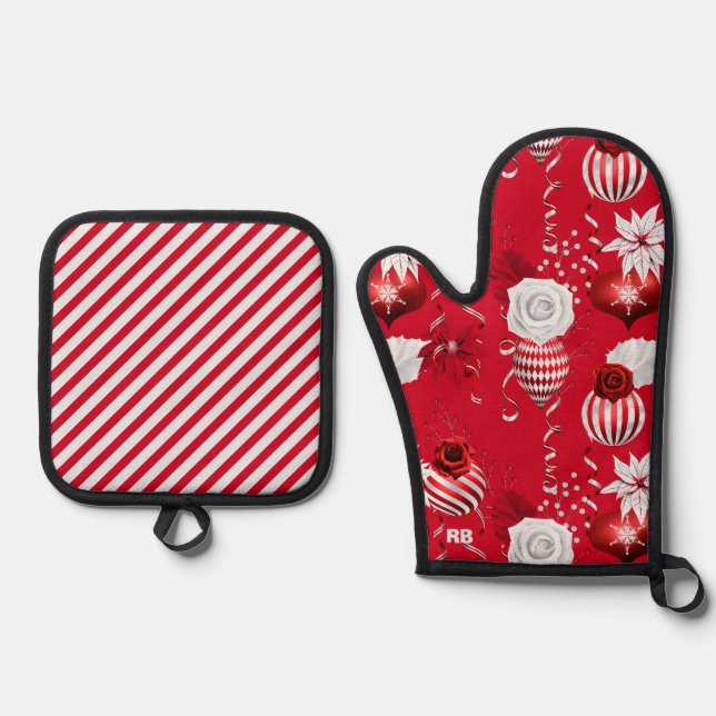 Peppermint Christmas Oven Mitt & Pot Holder Set (Front)