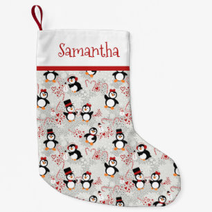 Peppermint Christmas Penguins Personalized Name Small Christmas Stocking