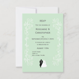 Peppermint Coloured Bride And Groom Design Wedding RSVP Card