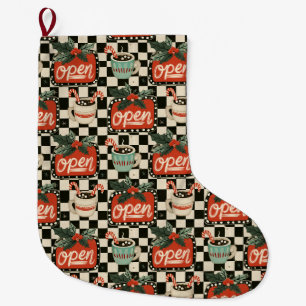 Peppermint Diner Christmas Mantel Magic Large Christmas Stocking
