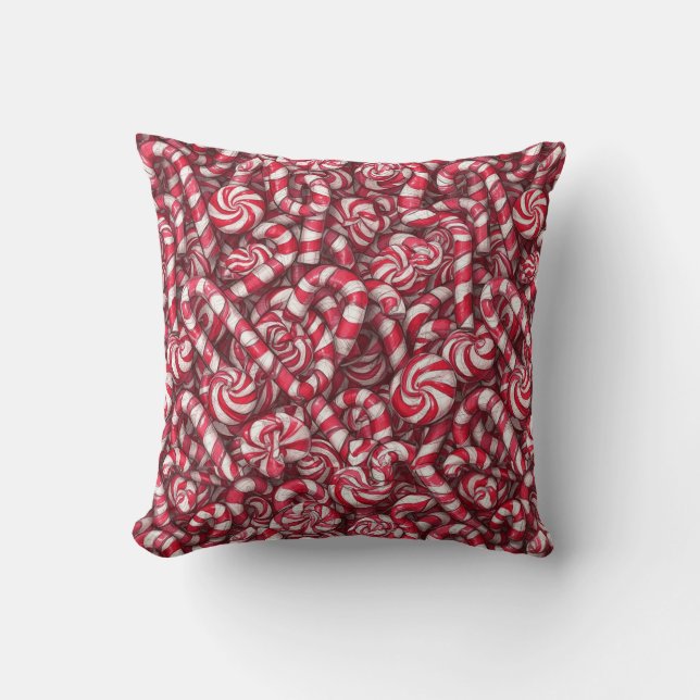 Peppermint Dreams Pattern | Retro Candy Cane  Throw Pillow (Front)