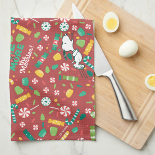 Peppermint Dreams Snoopy Candy Pattern Kitchen Towel