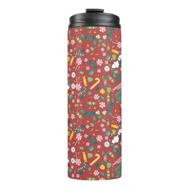 Peppermint Dreams Snoopy Candy Pattern Thermal Tumbler (Front)