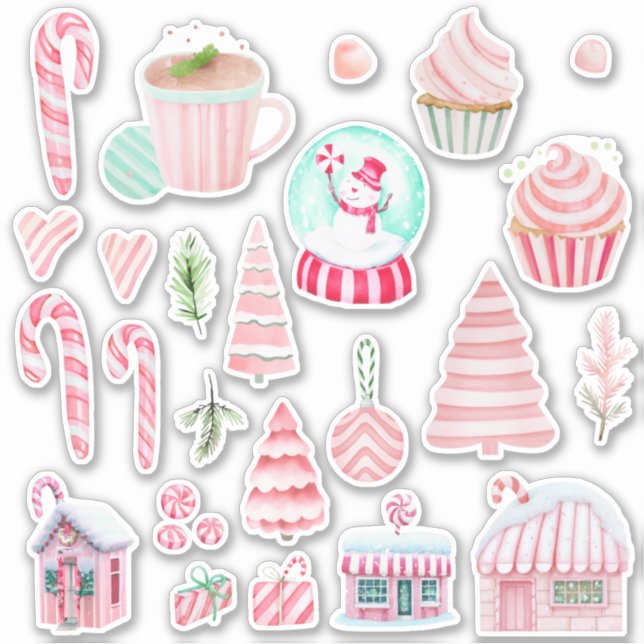 Peppermint Dreams Watercolor Stickers (Front)