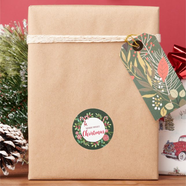 Peppermint Elegance Classic Round Sticker (Holiday)