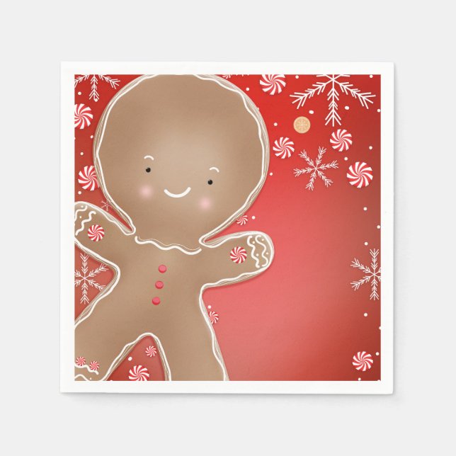 Peppermint Gingerbread Cookie Holiday Party Napkin (Front)