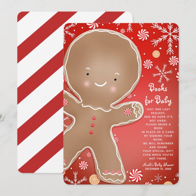 Peppermint Gingerbread Man Holiday Book Request Invitation (Front/Back)