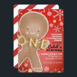 Peppermint Gingerbread Man ONE 1st Birthday Party Invitation<br><div class="desc">Customize for any event</div>
