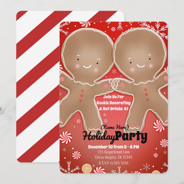 Peppermint Gingerbread Man Winter Holiday Party Invitation (Front/Back)