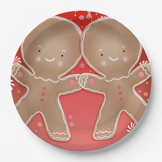 Peppermint Gingerbread Twins Birthday Party Paper Plate (Front)