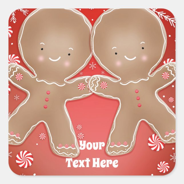Peppermint Gingerbread Twins Birthday Party Square Sticker (Front)