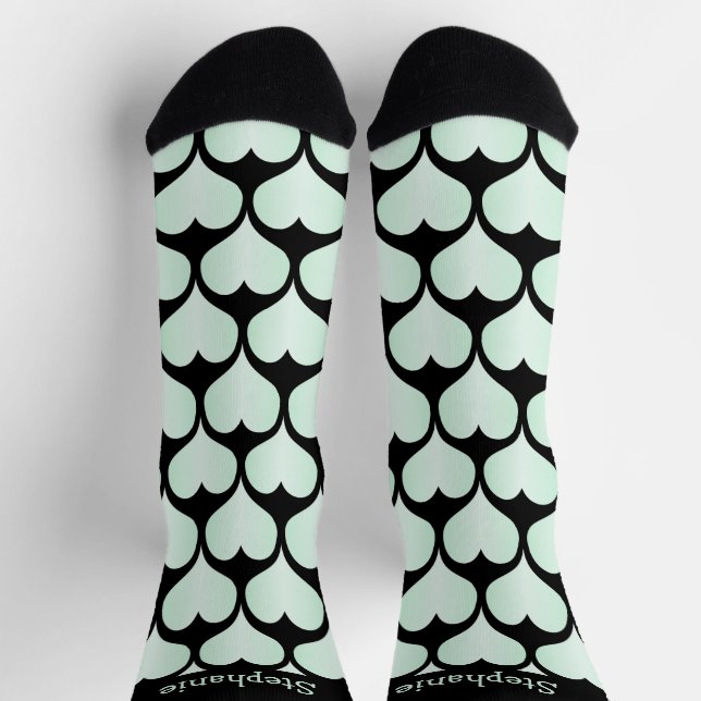 Peppermint Hearts Design Personalised Socks (Top)