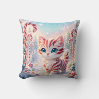 Peppermint Kitten - Candy Cane Forest Pillow