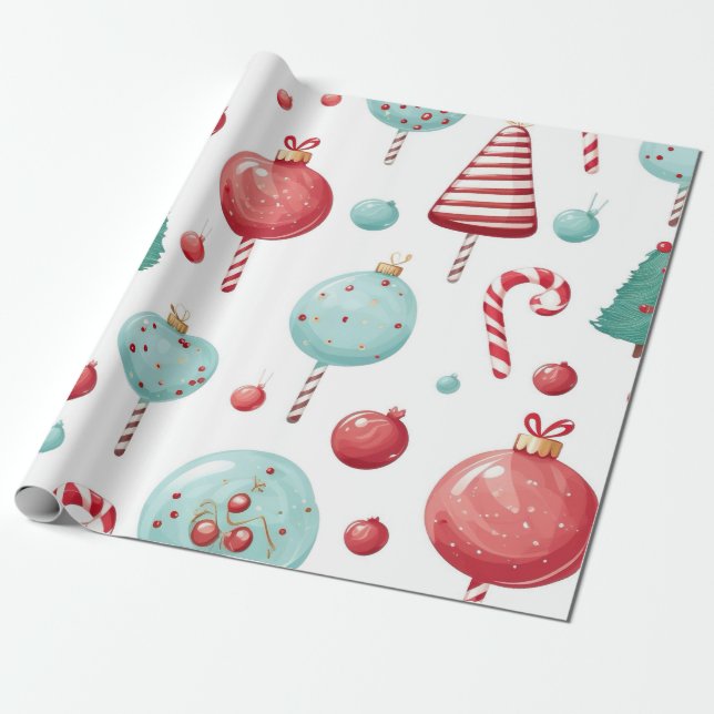 Peppermint Lollipop SweetShop Christmas  Wrapping Paper (Unrolled)