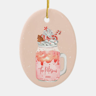 Peppermint Milkshake Christmas Holiday Ceramic Orn Ornament