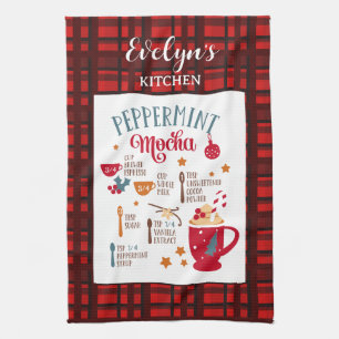 Peppermint Mocha Recipe Festive Christmas Custom Kitchen Towel