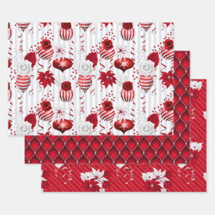 Peppermint Ornament & Poinsettia Christmas Wrapping Paper Sheet