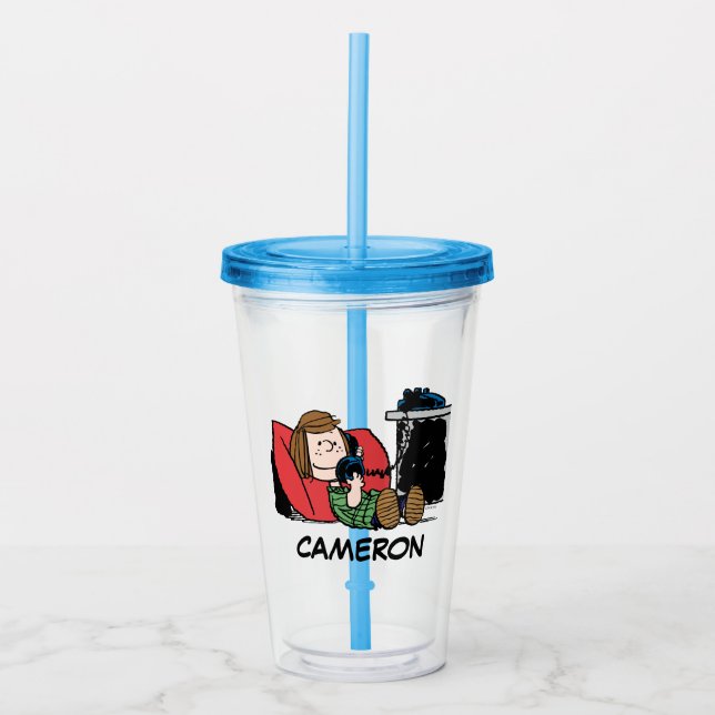 Peppermint Patty on the Phone Acrylic Tumbler (Front)
