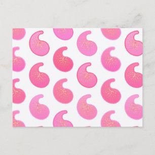 Peppermint pink paisley on white postcard