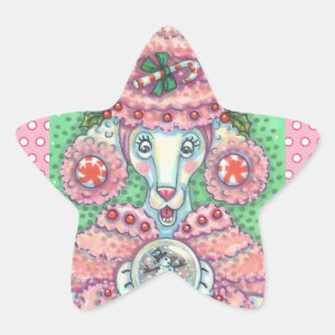 PEPPERMINT PINK POODLE CHRISTMAS DOG STICKERS Star