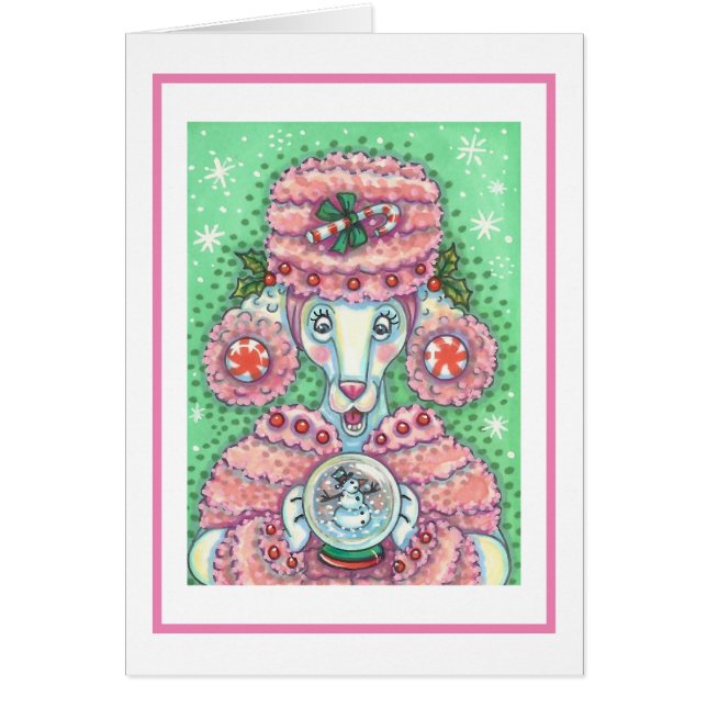 PEPPERMINT PINK POODLE CHRISTMAS GREETING CARD B (Front)