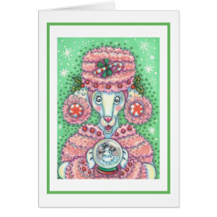PEPPERMINT PINK POODLE CHRISTMAS GREETING CARD B