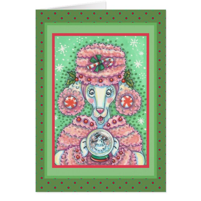PEPPERMINT PINK POODLE CHRISTMAS GREETING CARD V (Front)