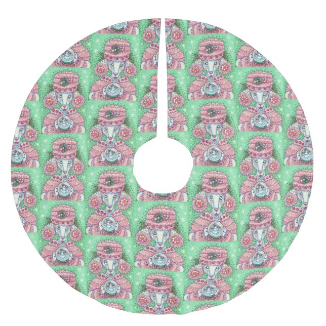 PEPPERMINT PINK POODLE CHRISTMAS TREE SKIRT (Front)