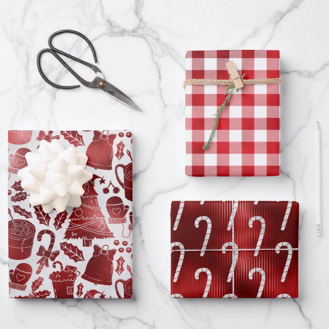 Peppermint Plaid Holiday Wrapping Paper Sheets (Front)
