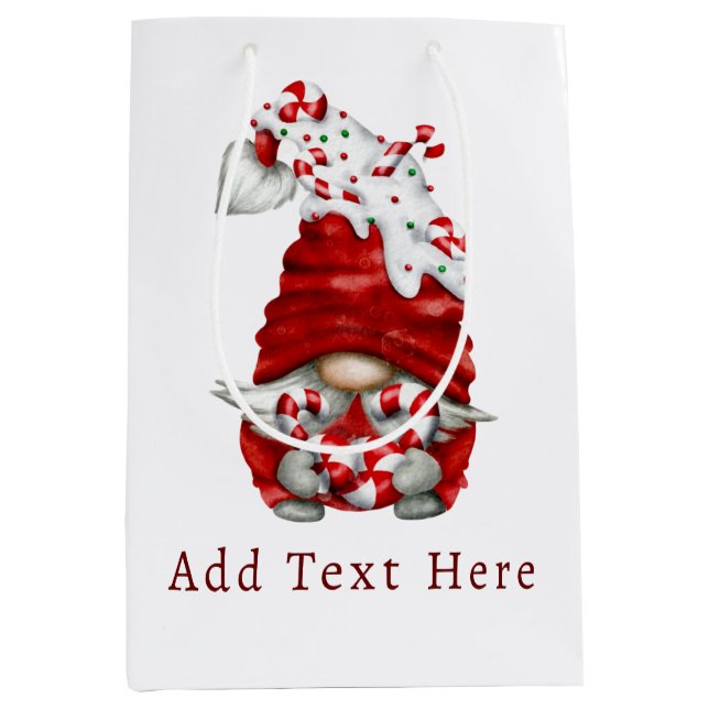 Peppermint Scandinavian Gnome Christmas Custom Medium Gift Bag (Front)