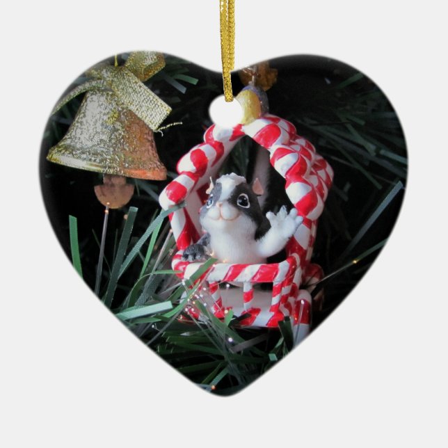 Peppermint Skunk Wagon Ceramic Ornament (Front)