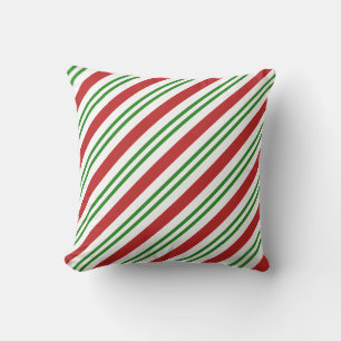 Peppermint Stripe Red Green Christmas Holiday Throw Pillow