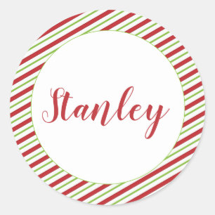 Peppermint stripes personalized classic round sticker
