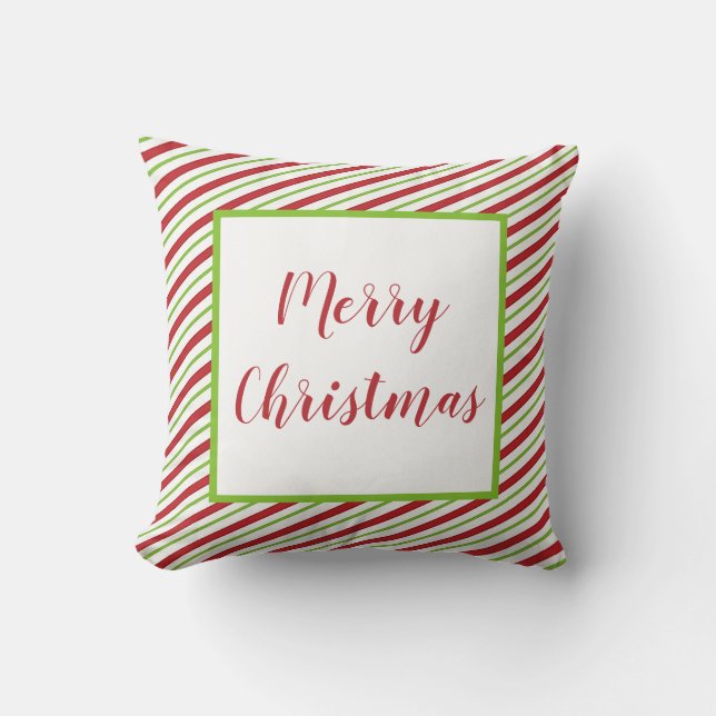 Peppermint stripes personalized   throw pillow (Front)