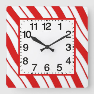 Peppermint Stripes Square Wall Clock