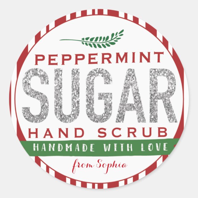 Peppermint Sugar Scrub Labels Custom Mason Jar (Front)