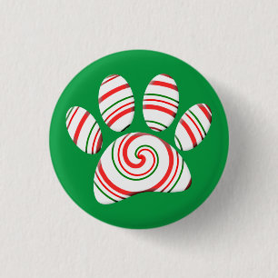 Peppermint Swirl Dog Paw In Red Green White 1 Inch Round Button
