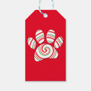 Peppermint Swirl Dog Paw In Red Green White Gift Tags