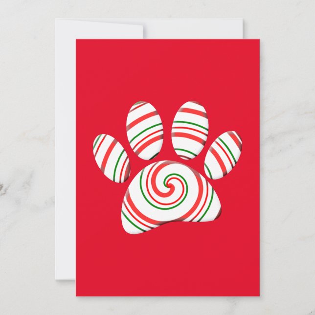 Peppermint Swirl Dog Paw In Red Green White Invitation (Front)