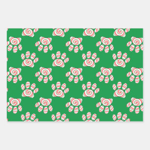 Peppermint Swirl Dog Paw In Red Green White Wrapping Paper Sheet