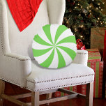 Peppermint Swirl Green White Round Pillow<br><div class="desc">Add this sweet Peppermint Swirl Green White Round Pillow to your holiday decor.</div>