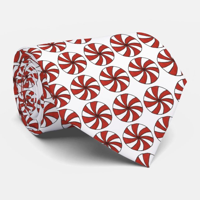 Peppermint Swirl Hard Candy Cane Mint Christmas Tie (Rolled)