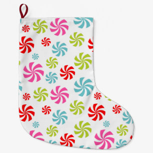 Peppermint Swirl Pattern – Colorful Candy Design Large Christmas Stocking