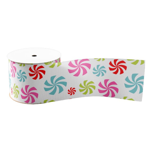 Peppermint Swirl Pattern – Colourful Candy Design Grosgrain Ribbon (Spool)