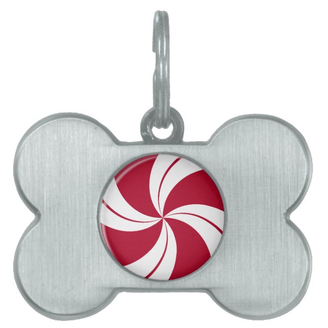 Peppermint Swirl Stripe Candy Pet Name Tag (Front)